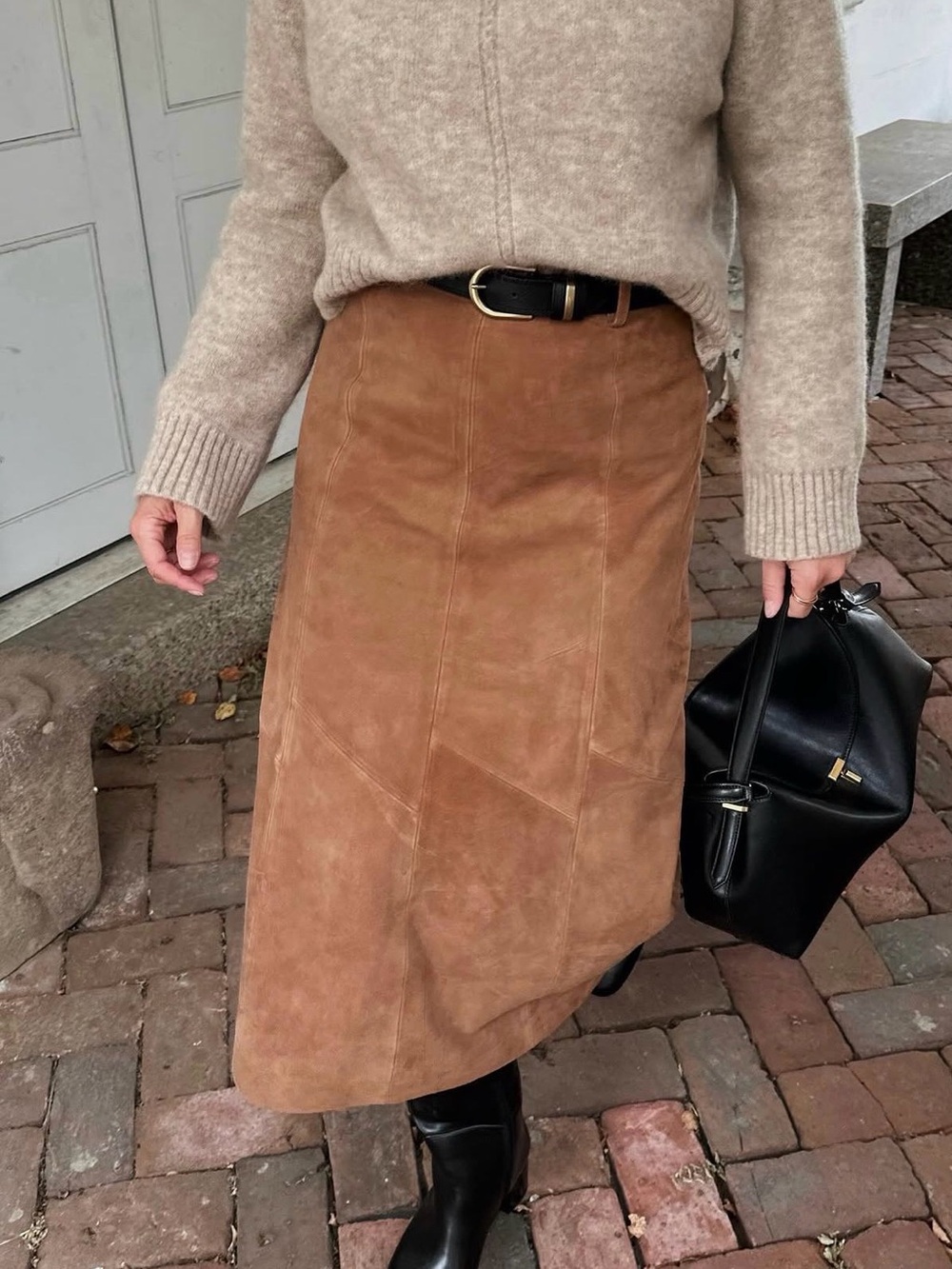 Sézane Meliora Suede Goat Leather Tan Long Fall Skirt - Picture 2 of 6